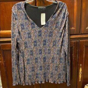 Women's 5X Blue Patterned Top